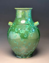 Load image into Gallery viewer, Handled Han Vase in Lily Pad Green Crystalline, 11.5"h (Ben Owen III)