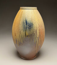 Load image into Gallery viewer, Combed Flower Vase in Ash, Yellow Matte & Cobalt, 11.25"h (Ben Owen III)