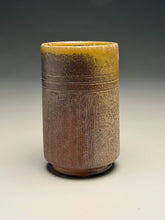 Load image into Gallery viewer, Carved Angled Tumbler #5 in Ash Glaze, 5"h (Silas Bradley)