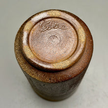 Load image into Gallery viewer, Carved Angled Tumbler #5 in Ash Glaze, 5"h (Silas Bradley)