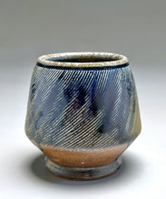 Load image into Gallery viewer, Combed Cup #1 in Cobalt & Ash Glazes, 3.5"h (Tableware Collection)