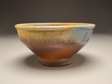 Load image into Gallery viewer, Combed Bowl #4 in Cobalt, Yellow Matte, & Ash Glazes, 7"dia. (Tableware Collection)
