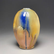 Load image into Gallery viewer, Melon Egg Vase in Cobalt, Yellow Matte, and Ash Glazes, 14.5"h (Ben Owen III)