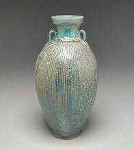 Load image into Gallery viewer, Two-Handled Vase with Combed Lines in Patina Green, 13.25"h (Ben Owen III)