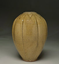 Load image into Gallery viewer, Carved Melon Egg Vase in Amber Celadon, 8.25"h (Pots From The Past)
