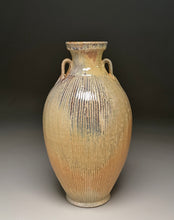 Load image into Gallery viewer, Two-Handled Vase with Combed Lines in Natural Ash and Yellow Matte Glazes, 12.5"h (Ben Owen III)
