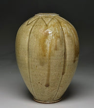 Load image into Gallery viewer, Carved Melon Egg Vase in Amber Celadon, 8.25"h (Pots From The Past)
