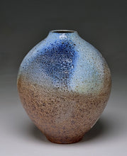 Load image into Gallery viewer, Combed Contoured Egg Vase in Cobalt &amp; Natural Ash Glazes, 7.5"h (Pots From The Past)
