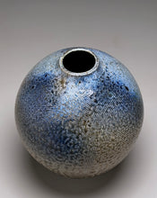 Load image into Gallery viewer, Combed Contoured Egg Vase in Cobalt &amp; Natural Ash Glazes, 7.5"h (Pots From The Past)
