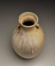 Load image into Gallery viewer, Two-Handled Vase with Combed Lines in Natural Ash and Yellow Matte Glazes, 12.5"h (Ben Owen III)
