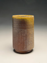 Load image into Gallery viewer, Carved Angled Tumbler #5 in Ash Glaze, 5"h (Silas Bradley)
