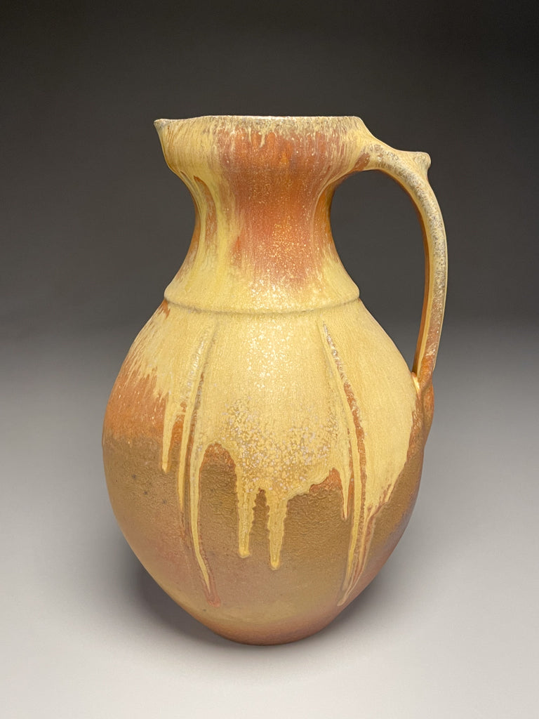 Melon Line Pitcher in Yellow Matte, Pumpkin & Ash Glazes, 11