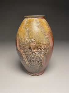 Combed Flower Vase in Ash and Salt Glazes, 10.75"h (Ben Owen III)