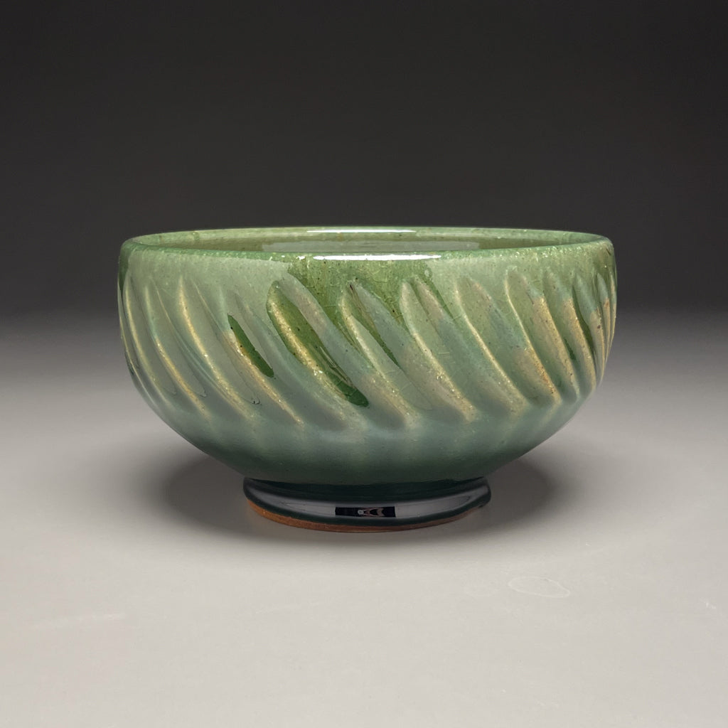 Carved Serving Bowl in Patina Green, 7