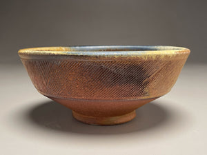 Combed Bowl #2 in Cobalt, Yellow Matte, & Ash Glazes, 7.25"dia. (Tableware Collection)