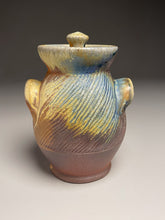 Load image into Gallery viewer, Handled Jar #1 in Cobalt, Yellow Matte, &amp; Ash Glaze , 6.75&quot;h (Tableware Collection)
