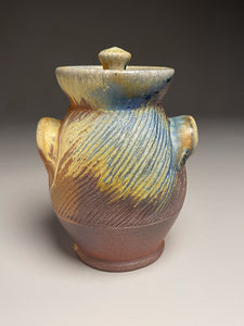 Handled Jar #1 in Cobalt, Yellow Matte, & Ash Glaze , 6.75"h (Tableware Collection)