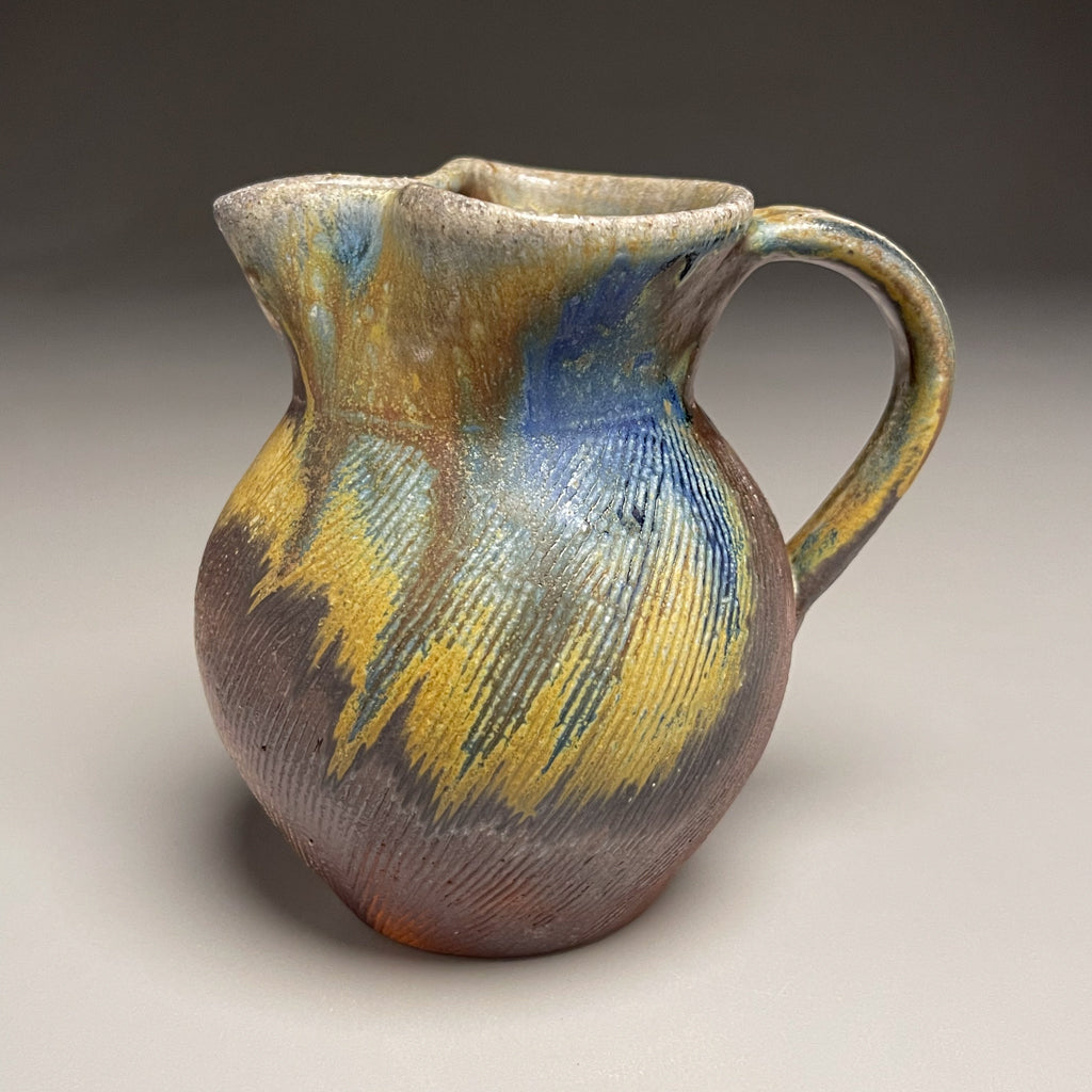 Combed Cream Pitcher #2 in Ash & Cobalt, 4.75