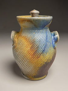 Handled Jar #2 in Cobalt, Yellow Matte, & Ash Glaze, 7.75"h (Tableware Collection)