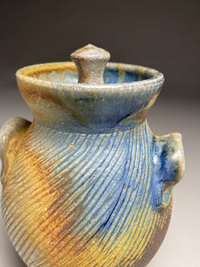 Handled Jar #2 in Cobalt, Yellow Matte, & Ash Glaze, 7.75"h (Tableware Collection)