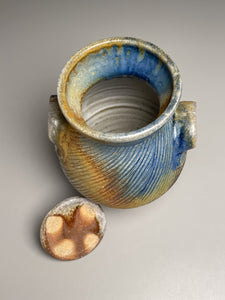 Handled Jar #2 in Cobalt, Yellow Matte, & Ash Glaze, 7.75"h (Tableware Collection)