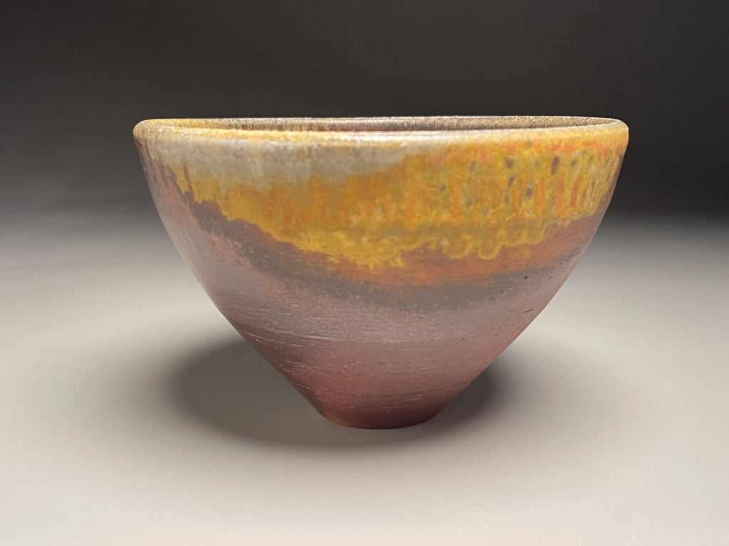 Bowl #4 in Yellow Matte, Ash Glazes, & Salt, 7.25