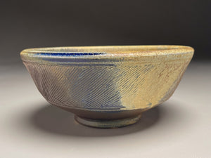 Combed Bowl #14 in Cobalt, Yellow Matte, & Ash Glazes, 7"dia. (Tableware Collection)