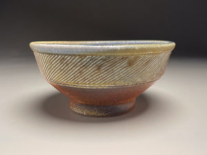 Combed Bowl #15 in Cobalt, Yellow Matte, & Ash Glazes, 7"dia. (Tableware Collection)