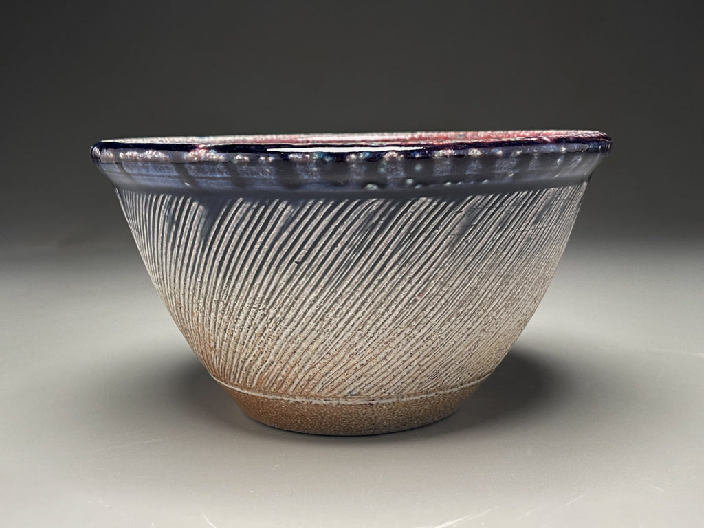 Combed Mixing Bowl #2 in Cobalt and Salt Glaze, 8