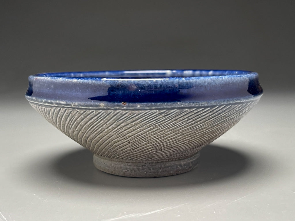 Small Combed Bowl in Cobalt and Salt Glaze, 5.5