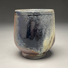 Load image into Gallery viewer, Combed Cup #1 with Salt, Cobalt, Yellow Matte and Ash Glazes, 4&quot;h (Tableware Collection)
