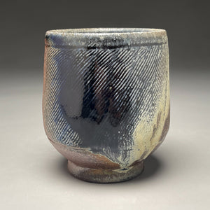 Combed Cup #1 with Salt, Cobalt, Yellow Matte and Ash Glazes, 4"h (Tableware Collection)