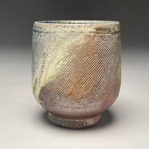 Combed Cup #1 with Salt, Cobalt, Yellow Matte and Ash Glazes, 4"h (Tableware Collection)