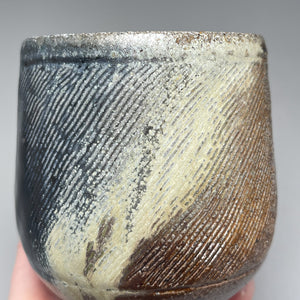 Combed Cup #1 with Salt, Cobalt, Yellow Matte and Ash Glazes, 4"h (Tableware Collection)
