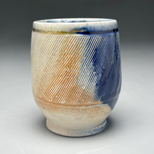 Load image into Gallery viewer, Combed Cup #2 with Salt, Cobalt, Yellow Matte and Ash Glazes, 4.25&quot;h (Tableware Collection)
