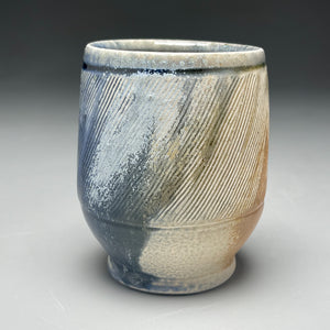Combed Cup #2 with Salt, Cobalt, Yellow Matte and Ash Glazes, 4.25"h (Tableware Collection)