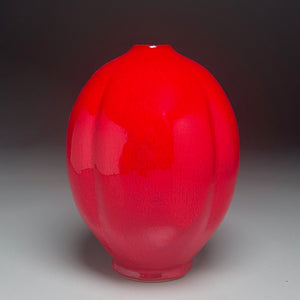 Melon Egg Vase in Chinese Red, 9"h (Ben Owen III)