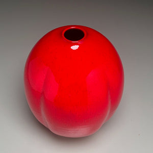 Melon Egg Vase in Chinese Red, 9"h (Ben Owen III)