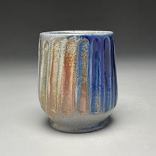 Load image into Gallery viewer, Carved Cup #1 with Salt, Cobalt, Yellow Matte and Ash Glazes, 4&quot;h (Tableware Collection)
