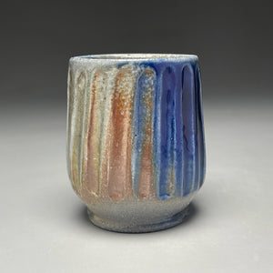 Carved Cup #1 with Salt, Cobalt, Yellow Matte and Ash Glazes, 4"h (Tableware Collection)