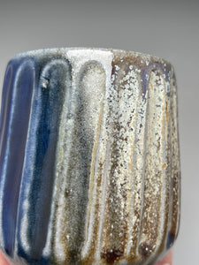 Carved Cup #1 with Salt, Cobalt, Yellow Matte and Ash Glazes, 4"h (Tableware Collection)
