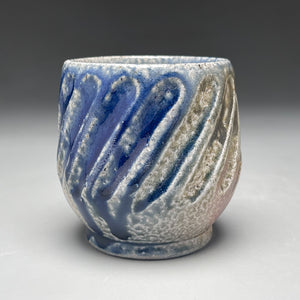 Carved Cup #2 with Salt, Cobalt, Yellow Matte and Ash Glazes, 3.75"h (Tableware Collection)