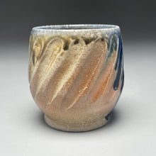 Load image into Gallery viewer, Carved Cup #2 with Salt, Cobalt, Yellow Matte and Ash Glazes, 3.75&quot;h (Tableware Collection)

