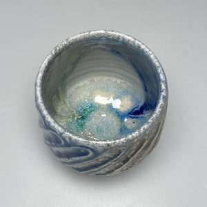 Carved Cup #2 with Salt, Cobalt, Yellow Matte and Ash Glazes, 3.75"h (Tableware Collection)
