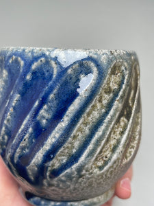 Carved Cup #2 with Salt, Cobalt, Yellow Matte and Ash Glazes, 3.75"h (Tableware Collection)