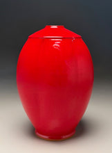 Load image into Gallery viewer, Square-Shouldered Melon Egg Vase in Chinese Red, 9"h (Ben Owen III)

