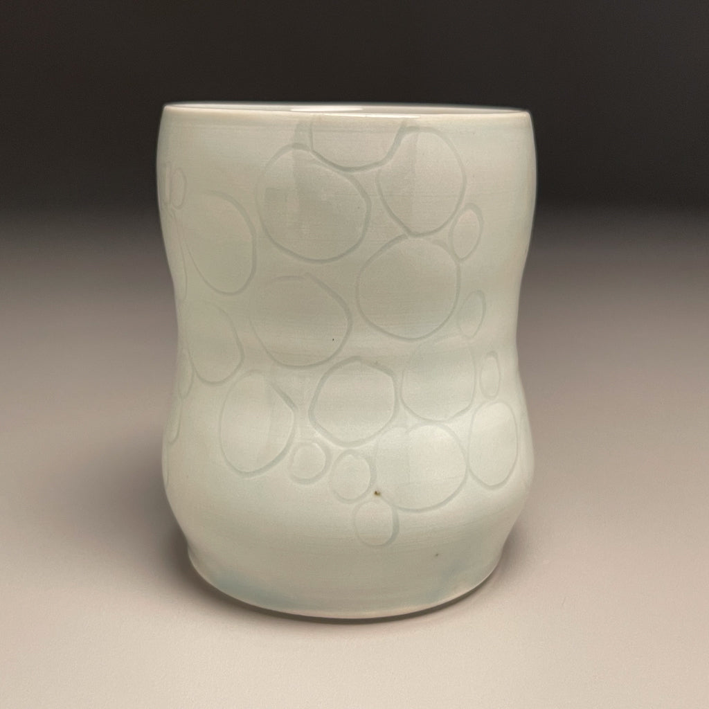 Cup #3 in Blue Celadon with Carved Designs 4.25