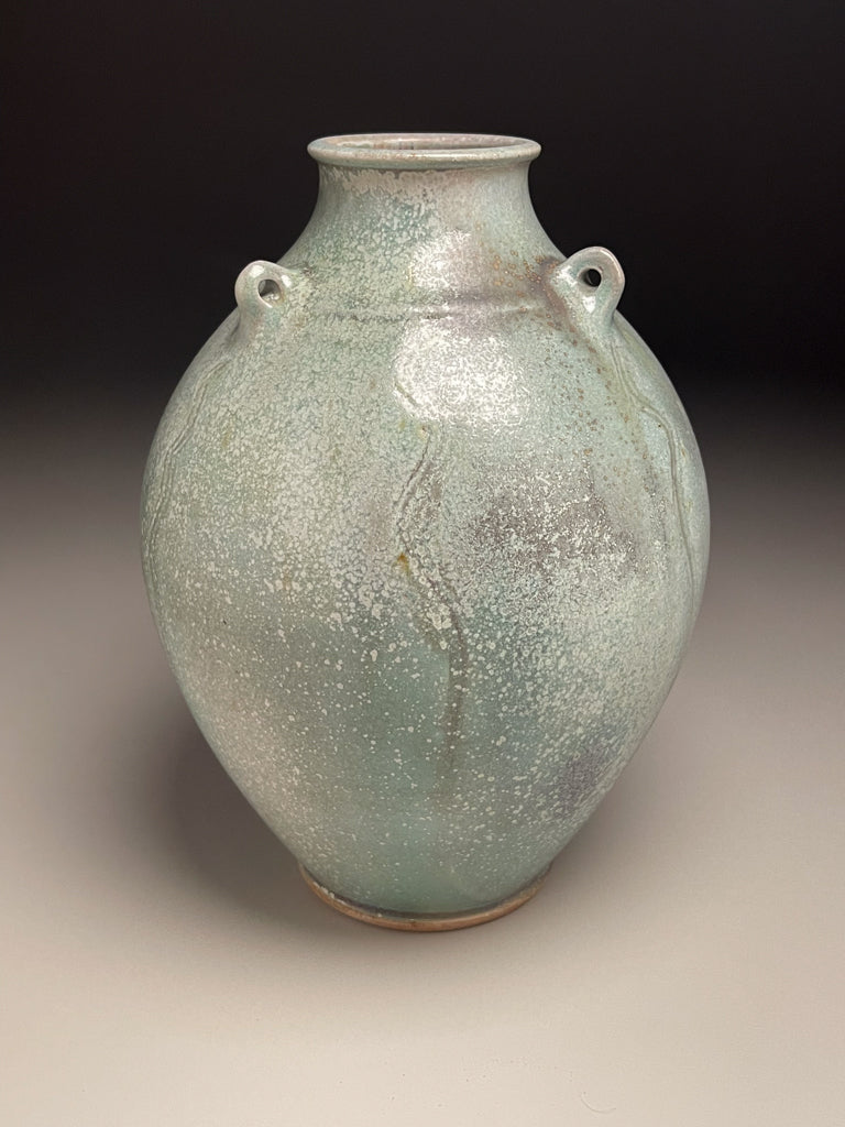 Edo Jar with Combed Lines in Patina Green, 10.75