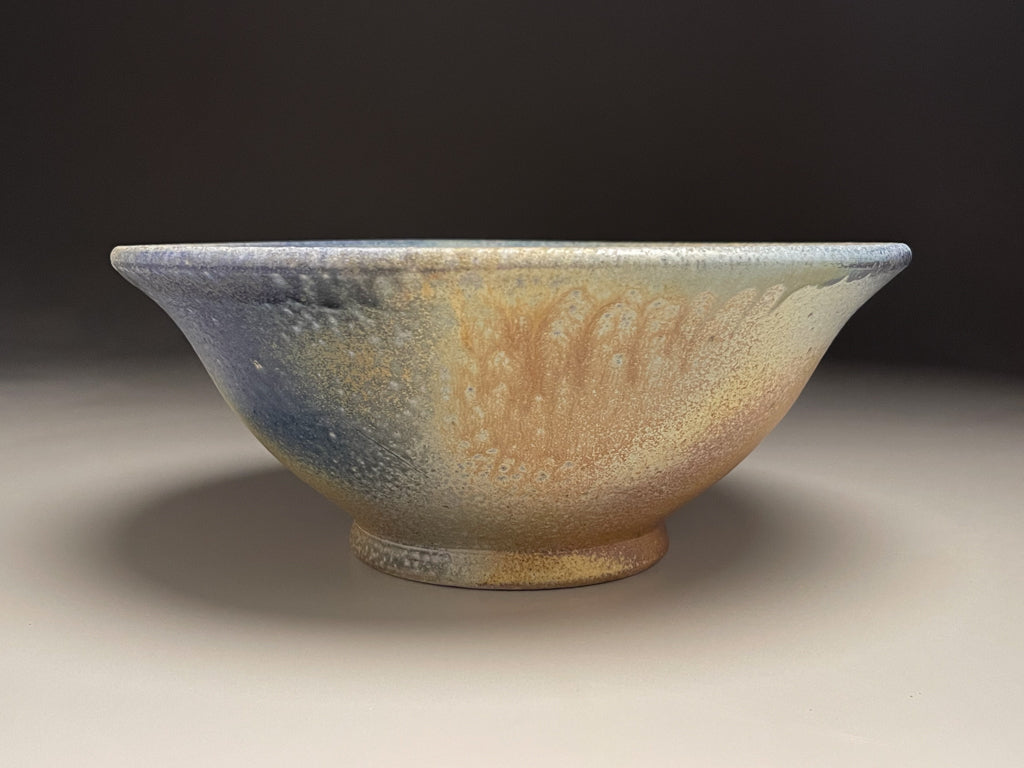 Trumpet Flair Bowl in Cobalt, Yellow Matte and Ash Glazes, 10.75