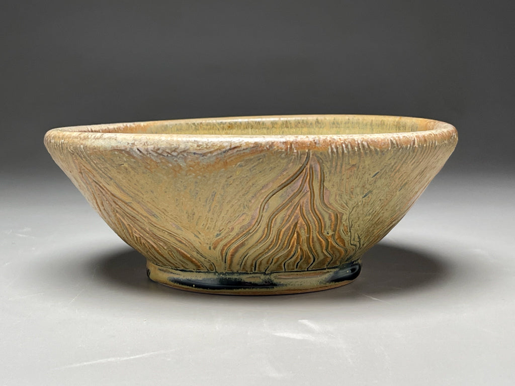 Bowl #2 in Goldenrod with Carved Designs, 7.75